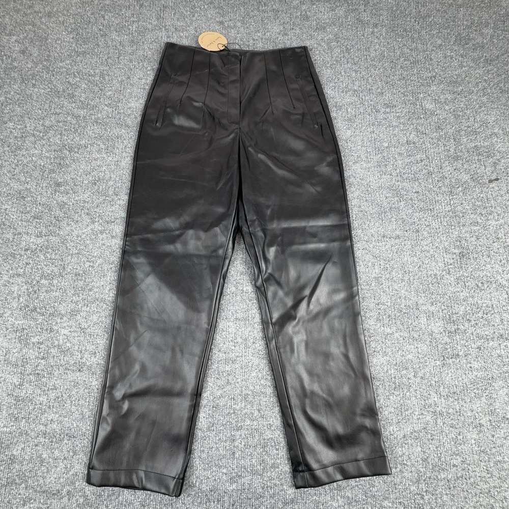 Aaron & Amber Dress Pants Womens‎ Large Black Faux Leather Pull On Pleated